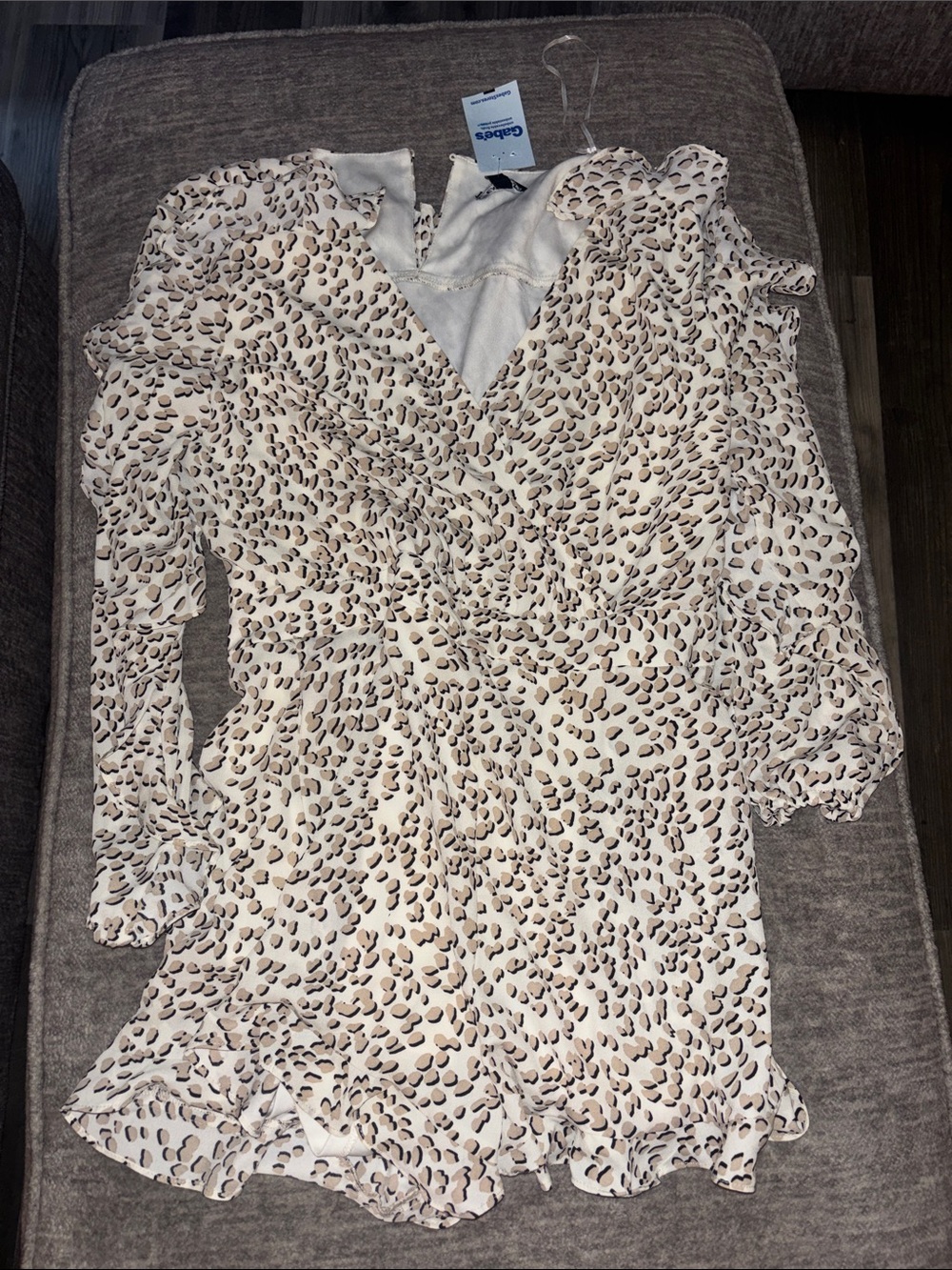 Leopard Print Ruffle Wrap Dress - Cream & Brown